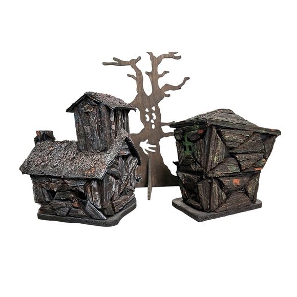 Creepy Halloween Houses + Haunted Tree Cutout - Handcrafted VTG Fall Party Decor - Picture 2 of 7